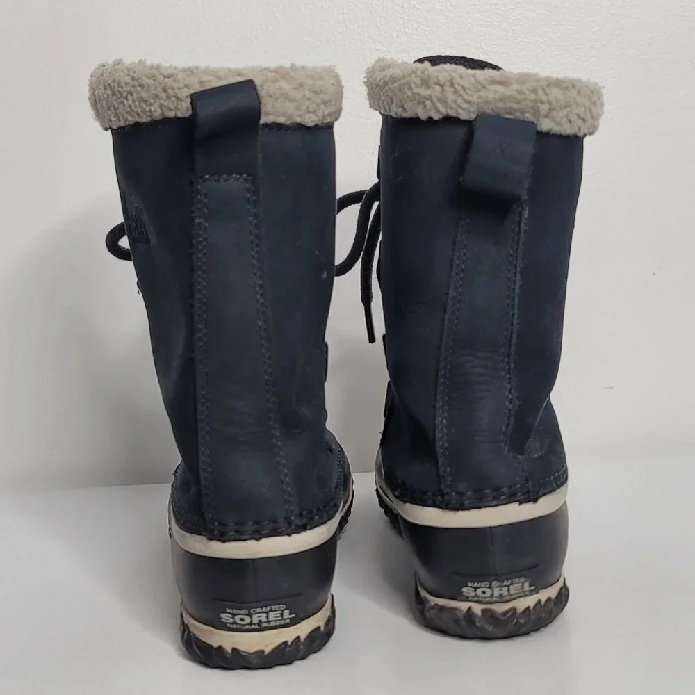 Sorel Caribou‎ Black Leather Boots Lace Up Womens 7 Faux Fur Winter NL2649-010